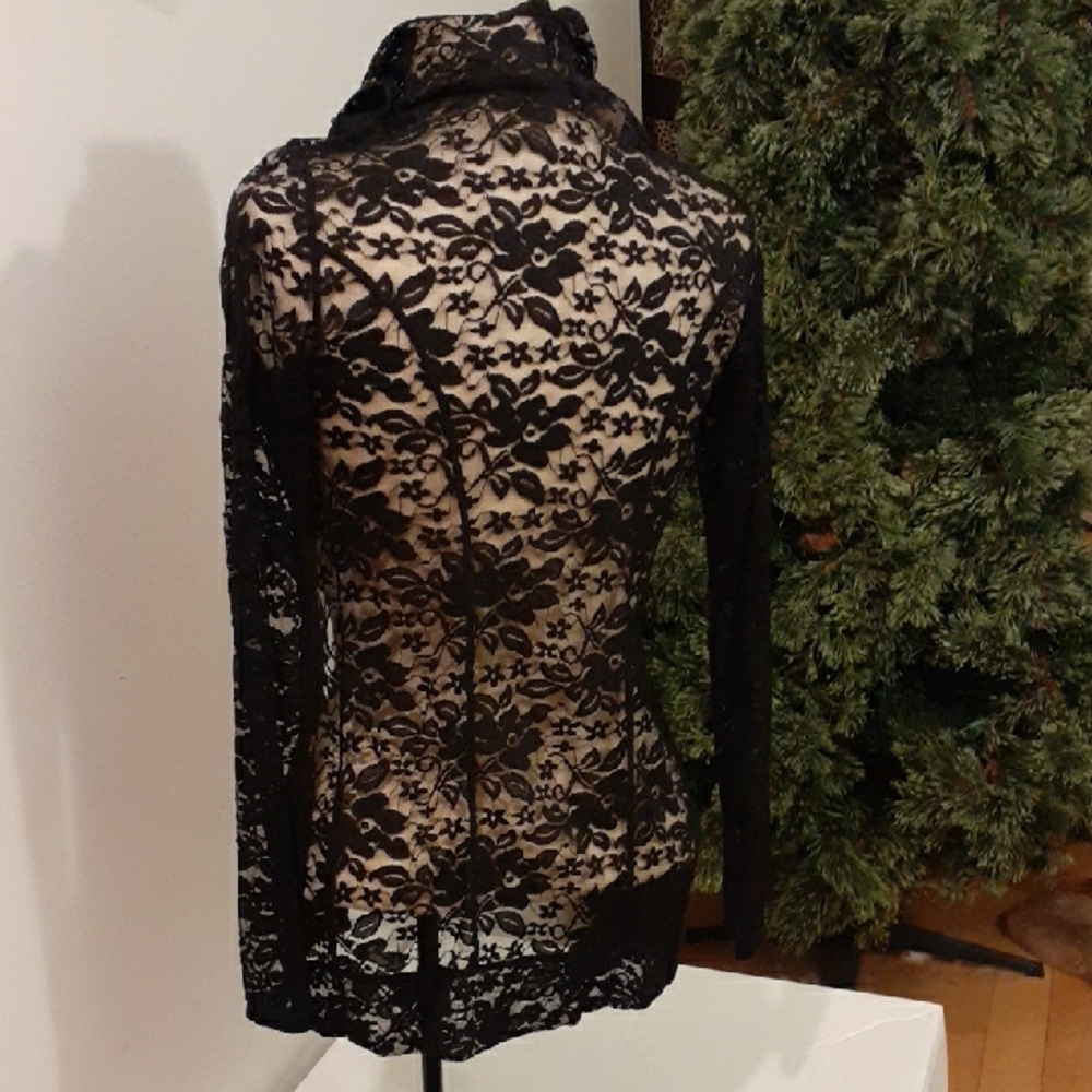 Anatomie Black Fitted Lace Mesh  Hoodie, Women's Small